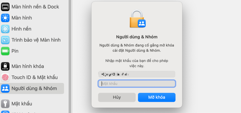Đổi tên người dùng quản trị viên trên MacBook M2
